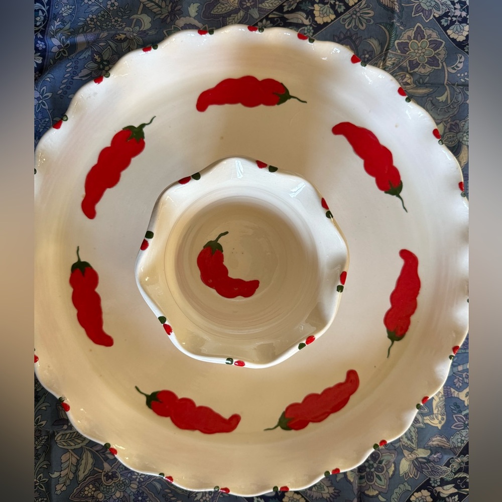 Small Dipping Bowl and Dishwith Red Hot Chili Pepper